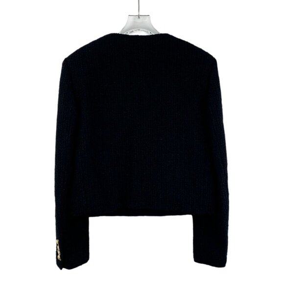 Celine Black Tweed Jacket With Gold Buttons French Size 38 Long Sleeves Structur - Picture 2 of 7